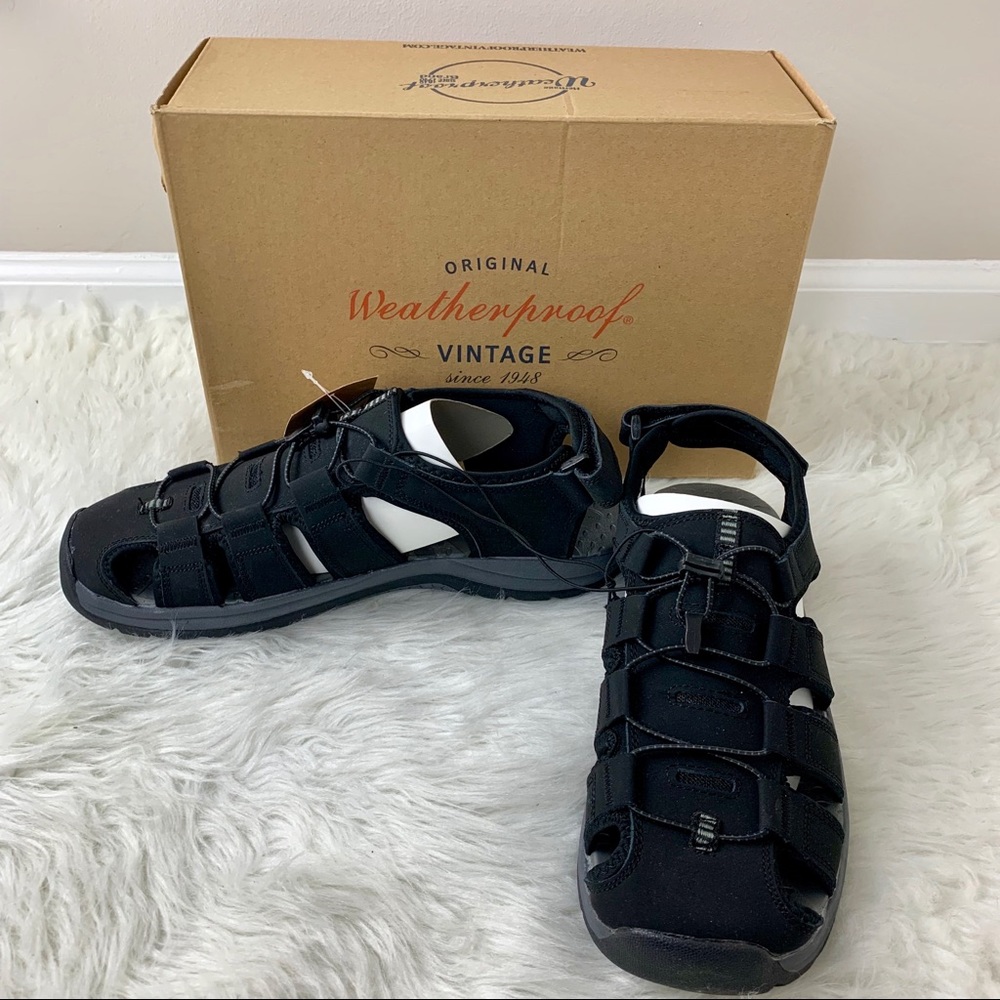 🔥WEATHERPROOF VINTAGE🔥MEN’S FOREST BLACK SANDALS SIZE 13M NEW IN BOX - Picture 2 of 7